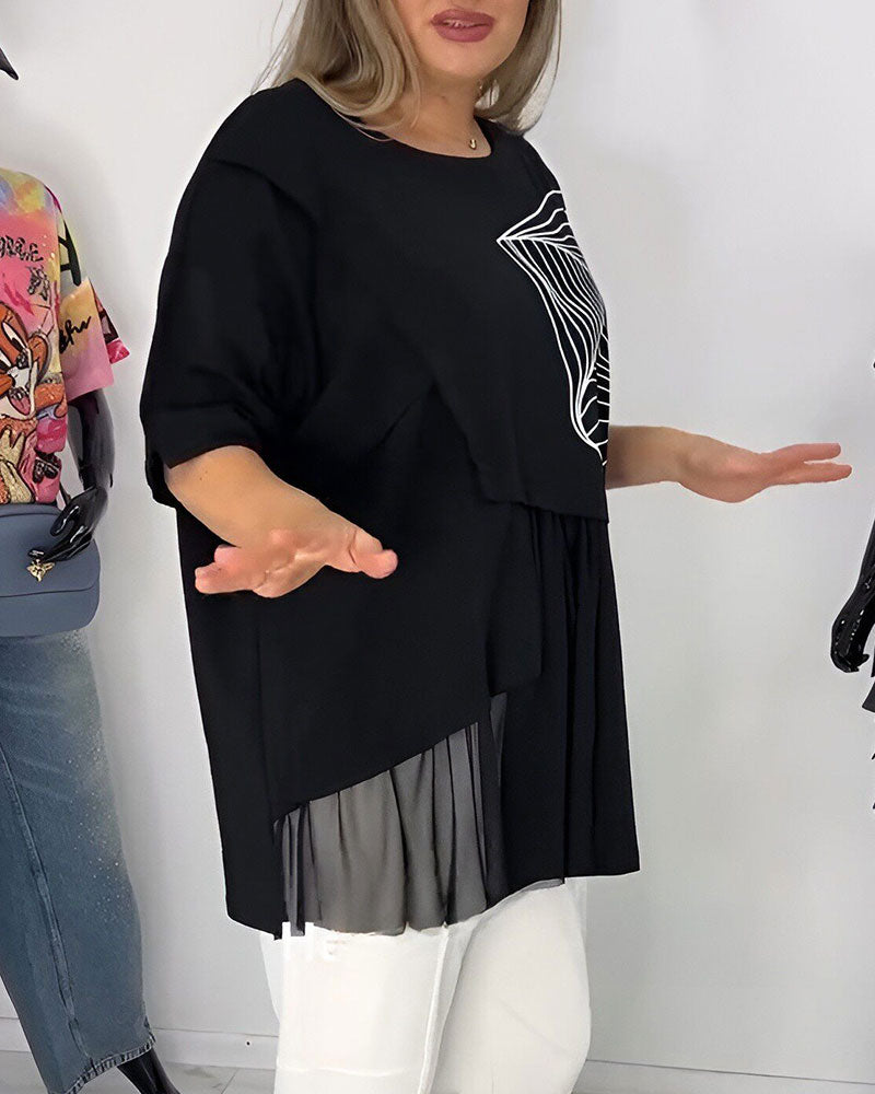 T-Shirt Mit Geometrischem Print Und Mesh-Einsatz
