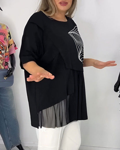 T-Shirt Mit Geometrischem Print Und Mesh-Einsatz