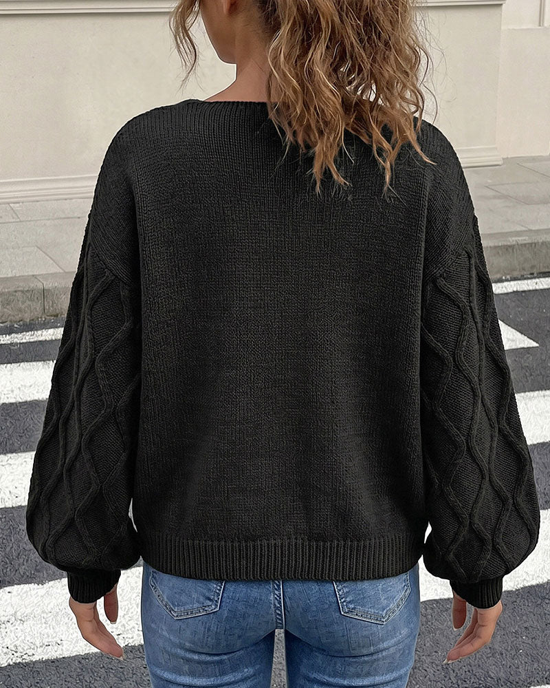 Pullover Laternenärmel Argyle Mode Gestrickt