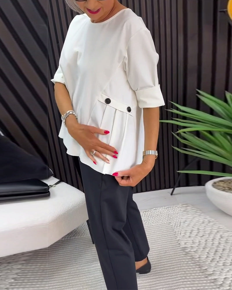 Bluse Geraffte Tasche Detail Langarm