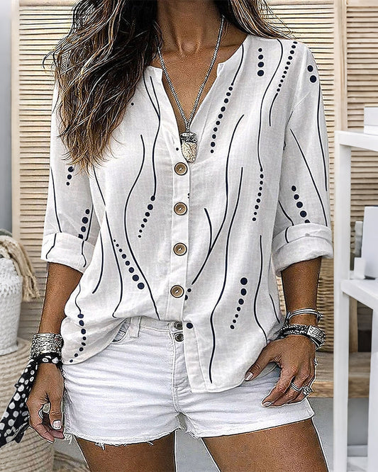 Bluse Klein V-Ausschnitt Druck Langarm