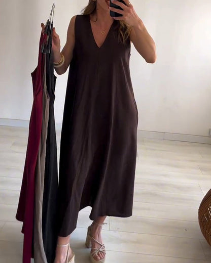 Kleid Tief V Ärmellos Lang