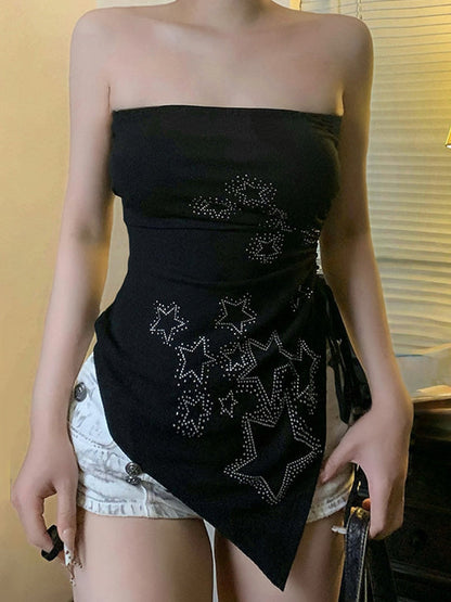 Schwarzes Y2k Hot Diamond Bandeau Top