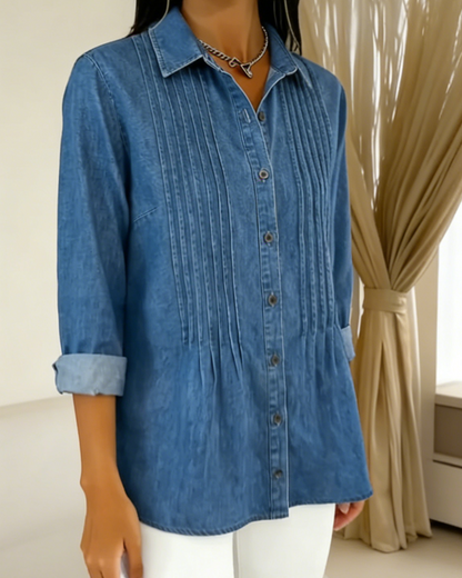 Hemd Uni Plissiert Denim