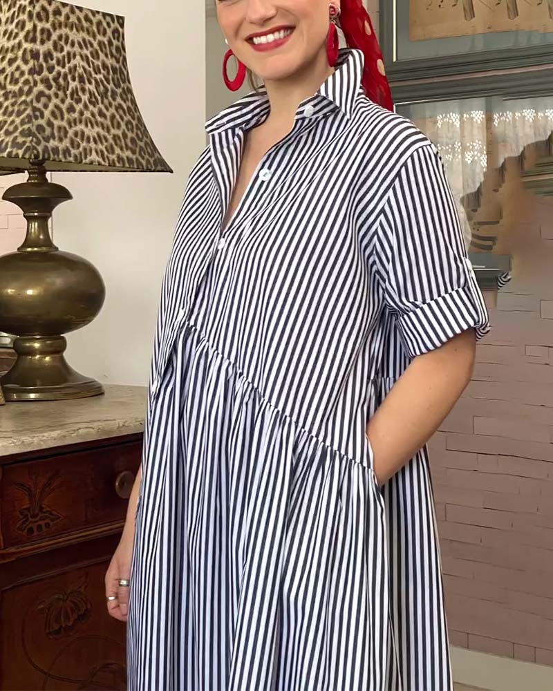 Kleid Kragen geknöpft gestreift