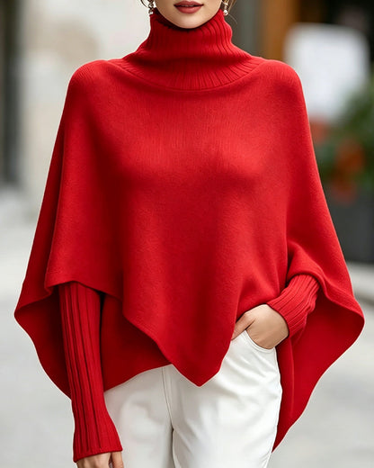 Pullover Hoher Hals Asymmetrisch Poncho Stil