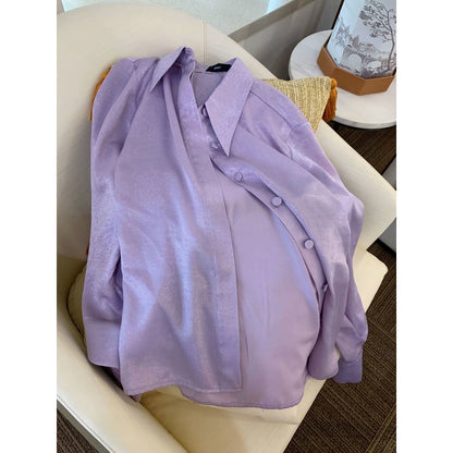 Light Purple Long Sleeve Button Up Shirt for Women - Zita