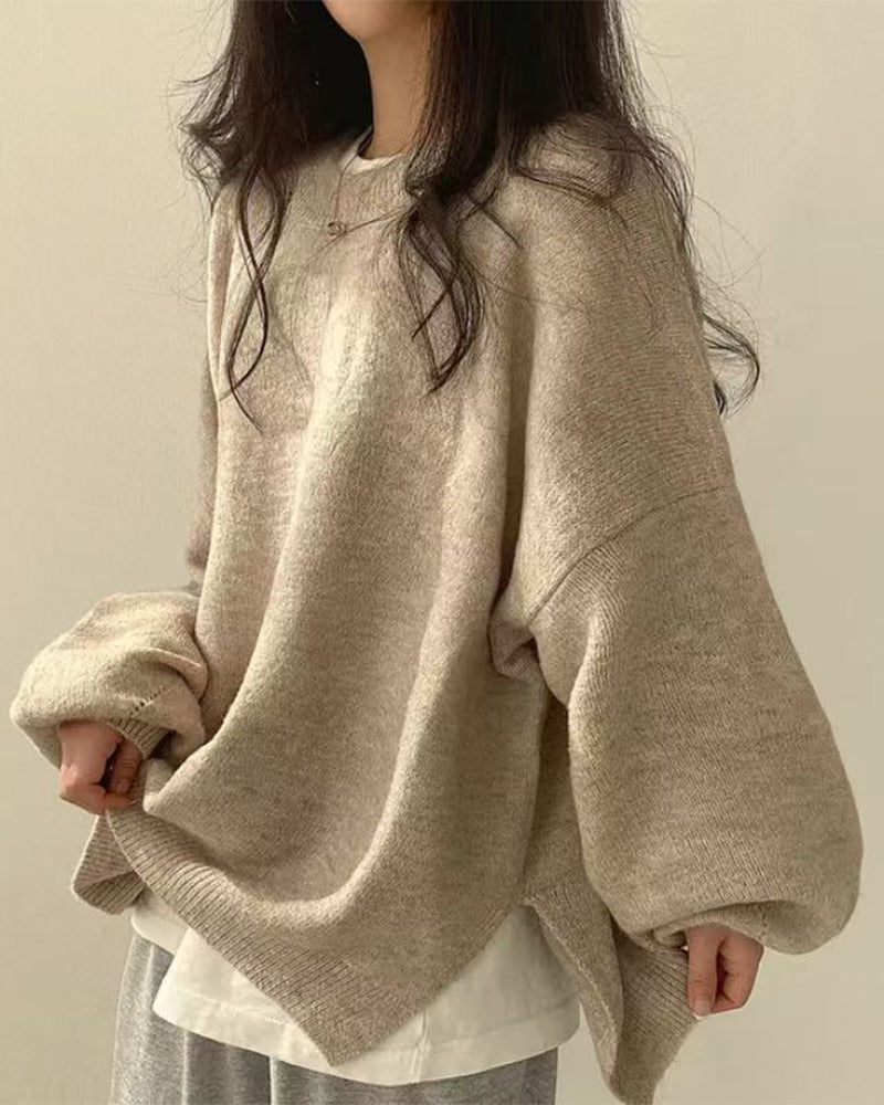 Pullover Rundhals Seite Schlitz