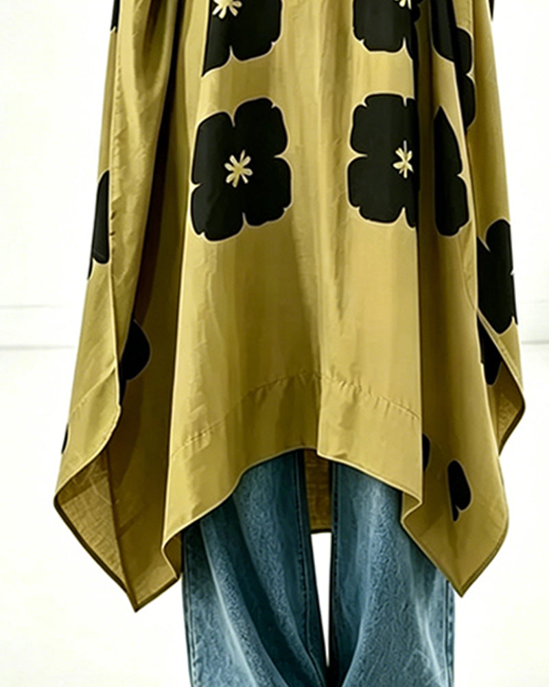 Kleid Print V-Ausschnitt Fledermausärmel Loose Fit