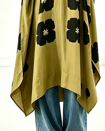 Kleid Print V-Ausschnitt Fledermausärmel Loose Fit