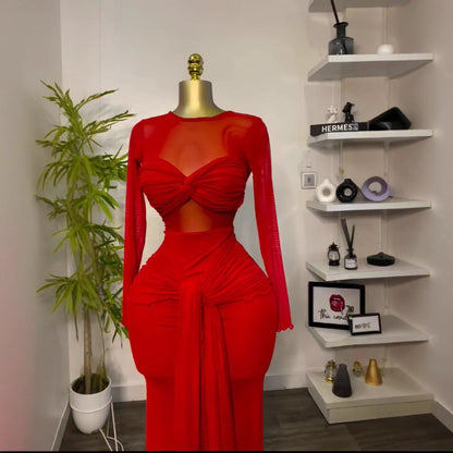 Robe longue transparente à manches longues pour femme - Melania 