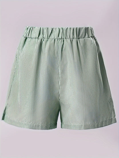 Striped Pink Shorts with Elastic Waistband - Ava