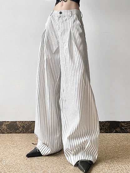 White Vintage Baggy Stripe Cargo Pants