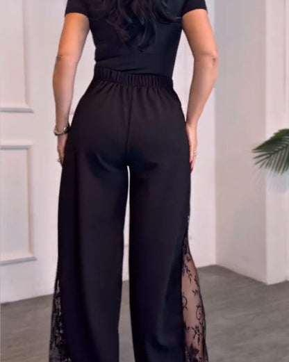 Hose Spitze Patchwork Weites Bein