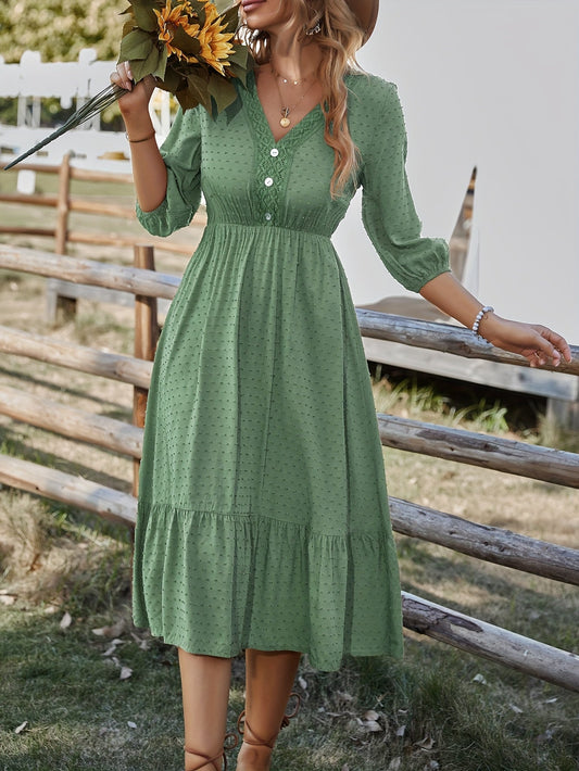 Green polka dot dress with buttons - Clara