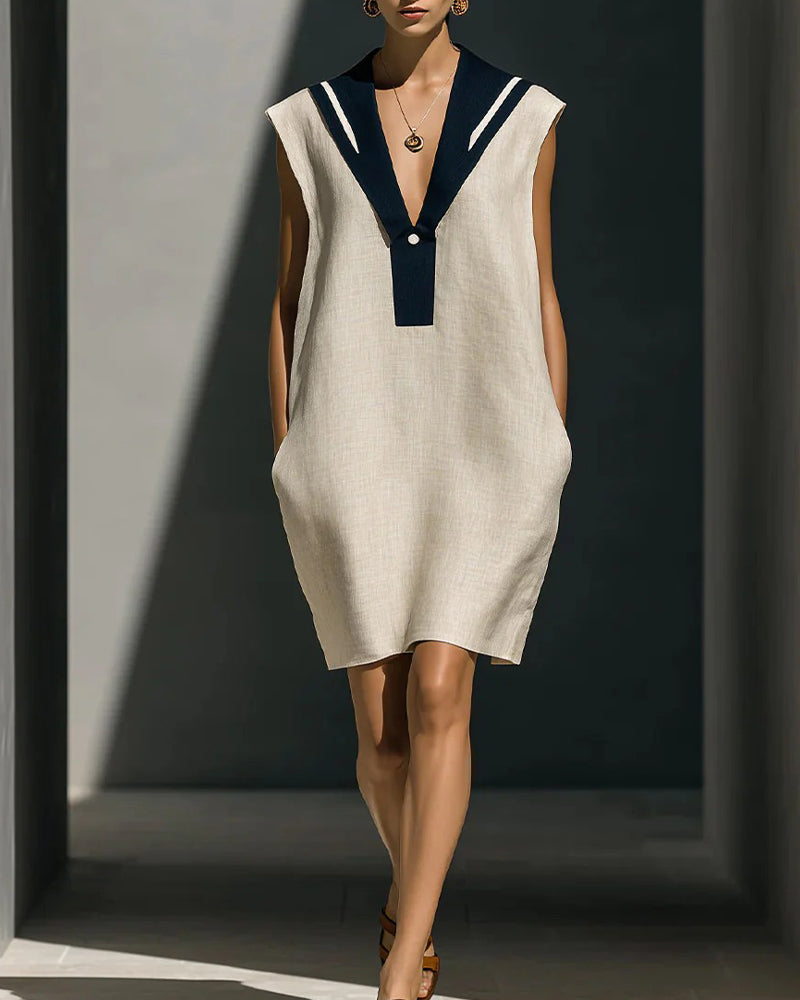 Kleid Kontrastfarbe Ärmellos Shift