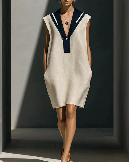 Kleid Kontrastfarbe Ärmellos Shift