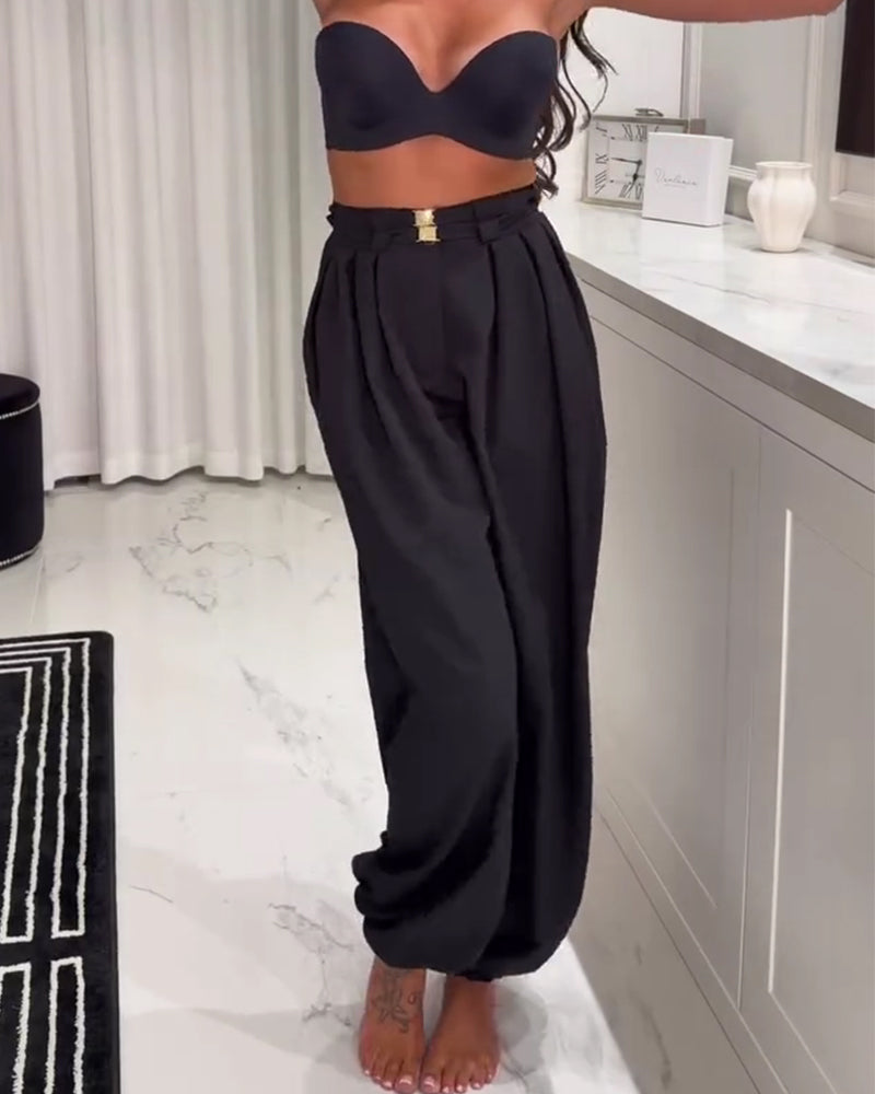 Hochtaillierte Laternenhose Mit Gerafften Bündchen
