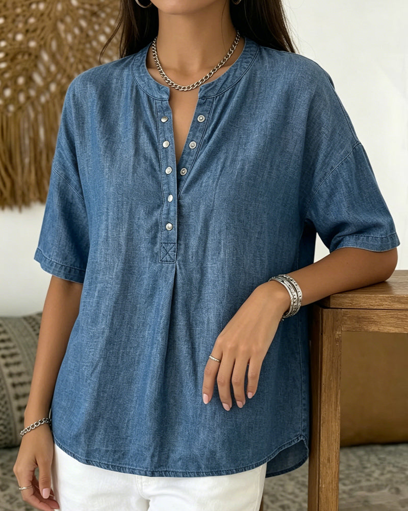 Hemd Denim Knopfleiste Kurzarm