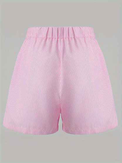 Striped Pink Shorts with Elastic Waistband - Ava