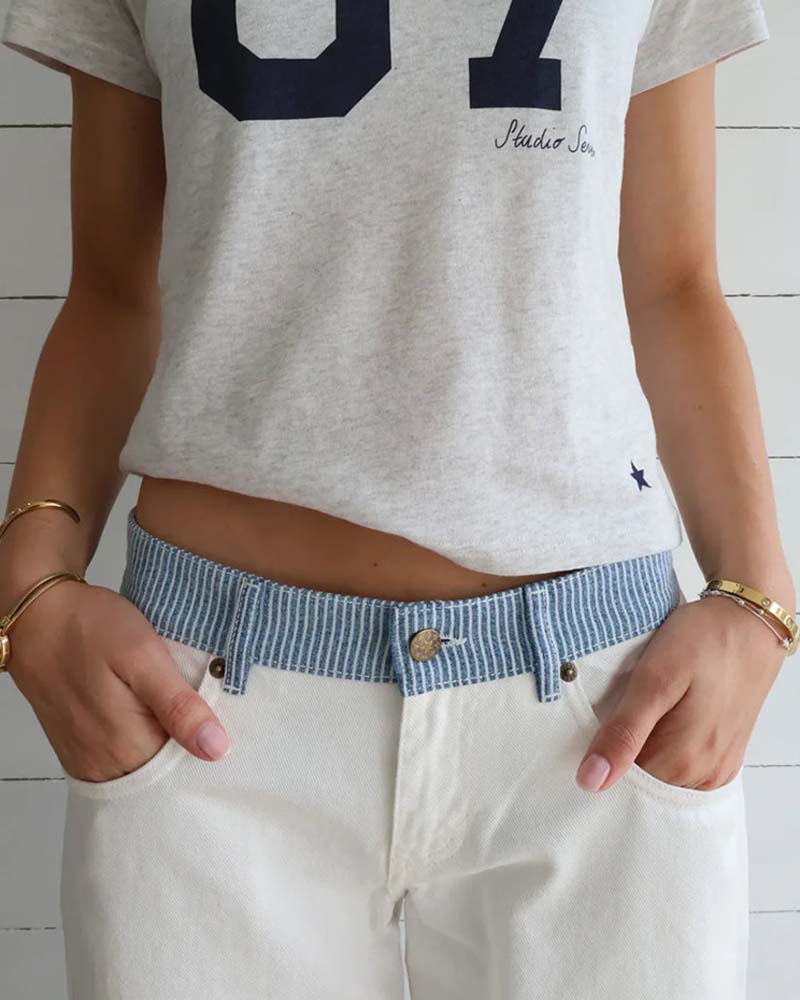 Hose Gestreift Kontrast Bund Gerade Bein