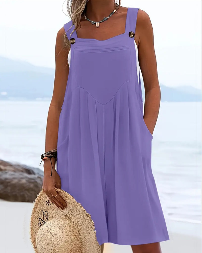 Jumpsuits Lässig Loose Fit Knopftasche