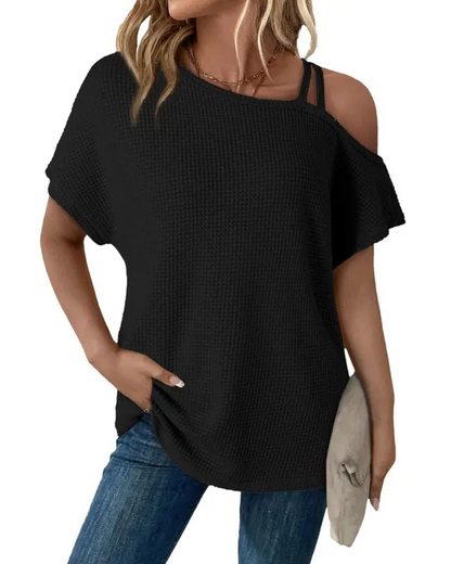 T-Shirt Kalte Schulter Waffel