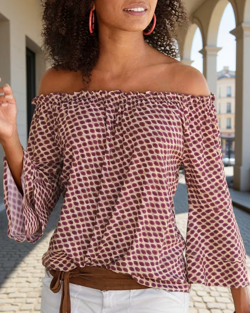 Bluse Off-Shoulder Gepunktet