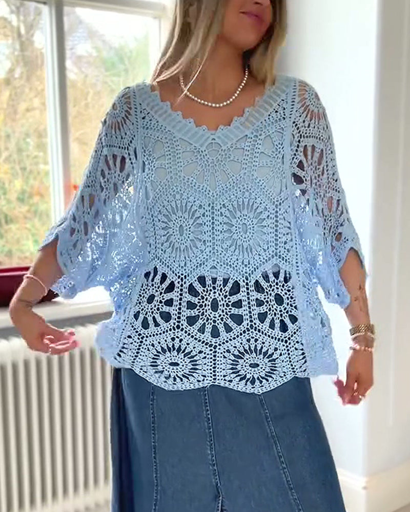 Pullover Einfarbig V-Ausschnitt Cut-Out Strick Cover-Up