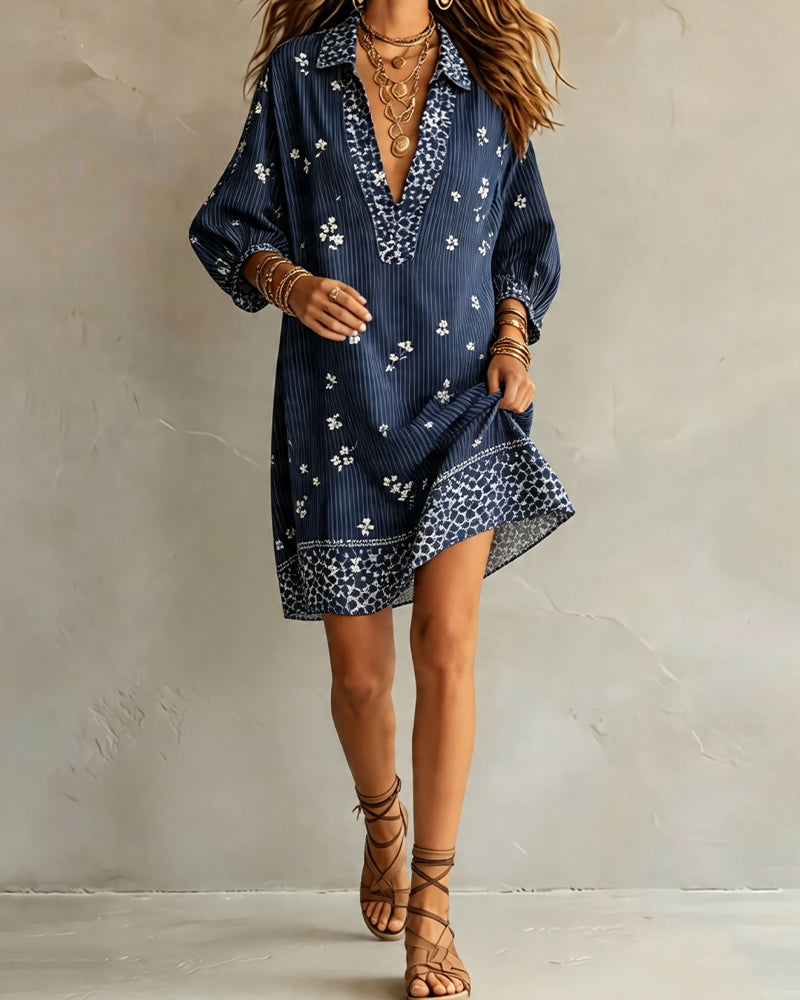 Kleid Dreiviertel Laterne Ärmel Druck