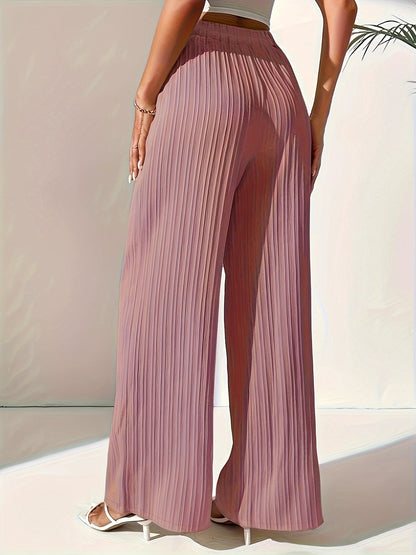 Pink Pleated Wide Leg Pants - Bella