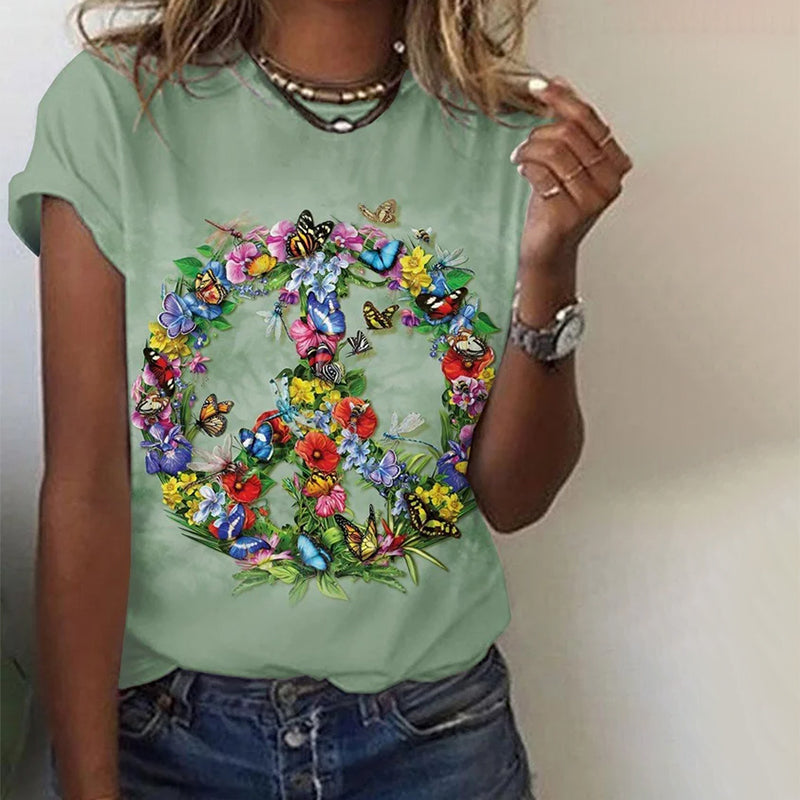 T-Shirt Mit Schmetterling Und Blumenmuster Grün