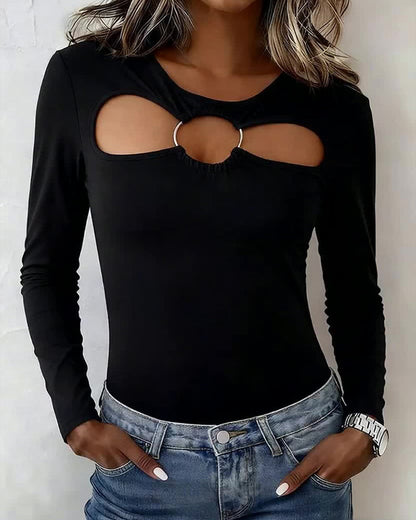 T-Shirt Durchbrochene Ringschnalle Schmal Geschnitten