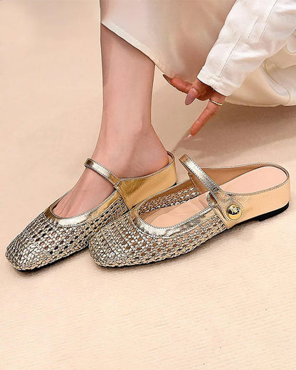 Schuhe Eckige Zehe Gewebt Durchbrochen