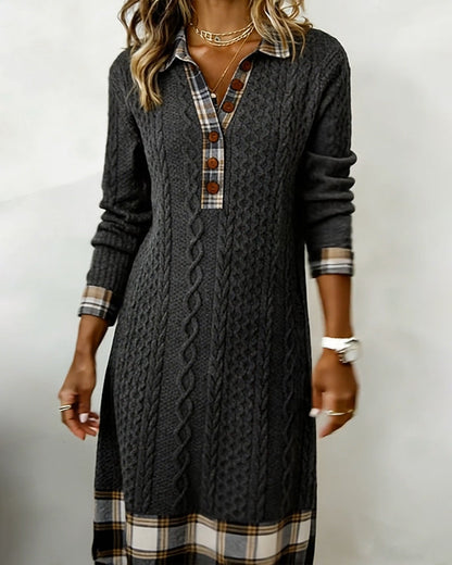 Kleid Button-Down-Kragen farbgebockt kariert