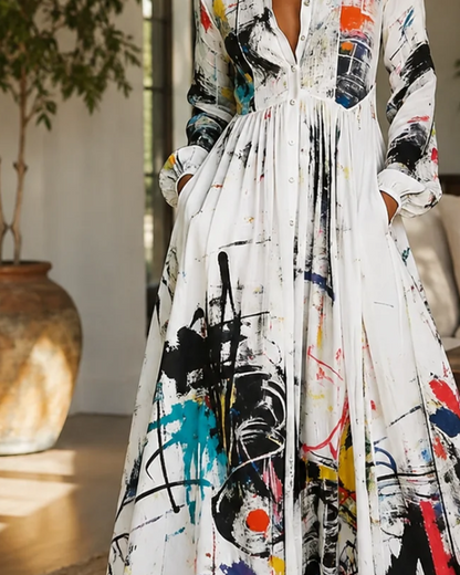 Kleid Kunst Spritzer Graffiti Revers Hemd