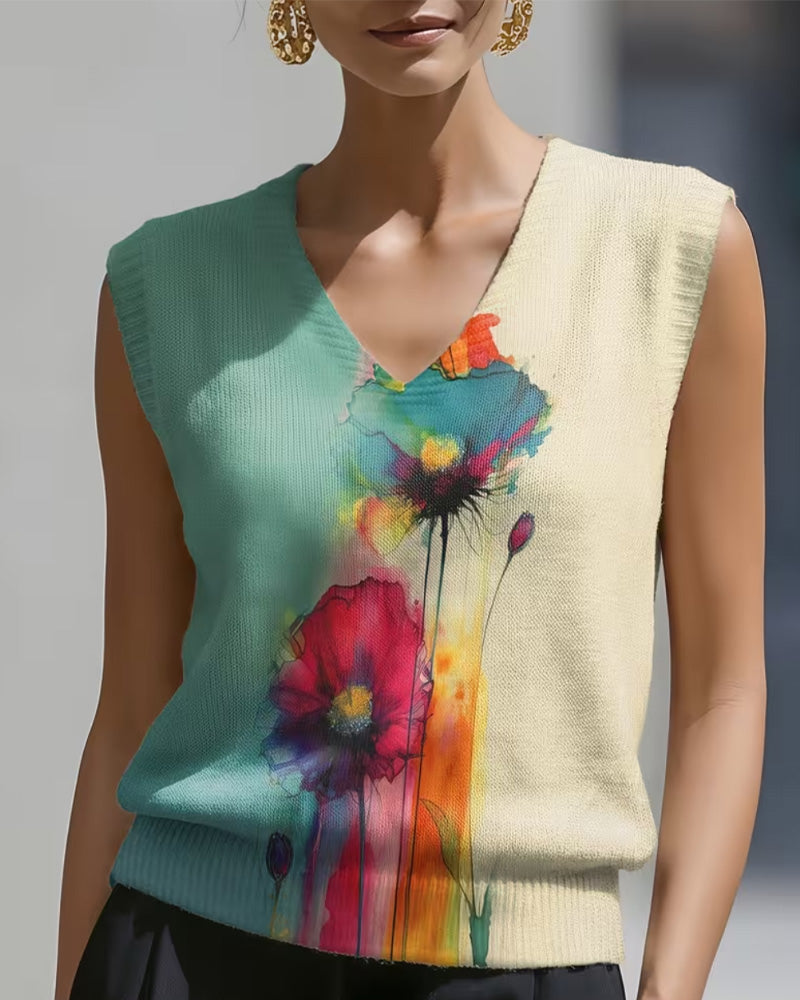 Pullover Aquarell Blumige Weste
