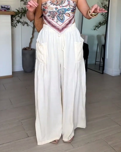 Hose Kordelzug Plissiert Tasche Weites Bein