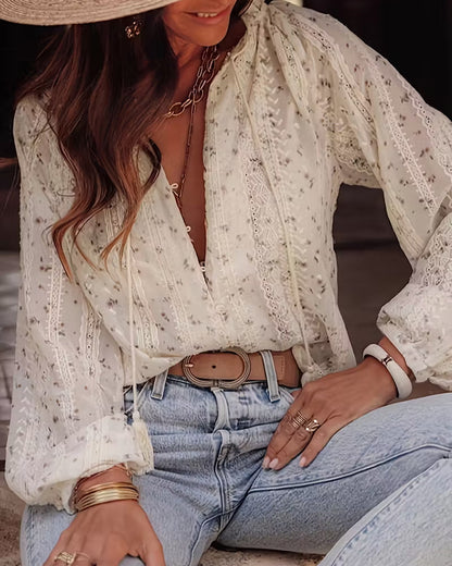 Bluse Blümchen Schnürung Elegant