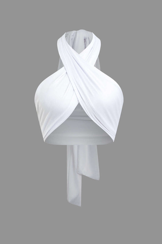Einfarbiges Y2k Tie Back Cross Halter Top