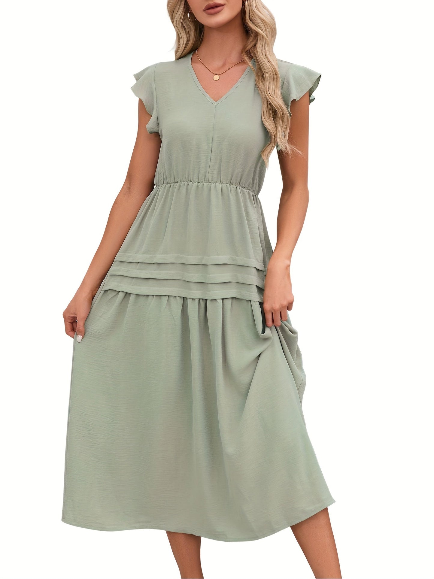 Green ruffle midi dress - Clara