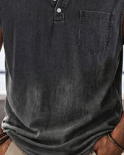 Denim Knopf Rundhalsausschnitt Ärmellos