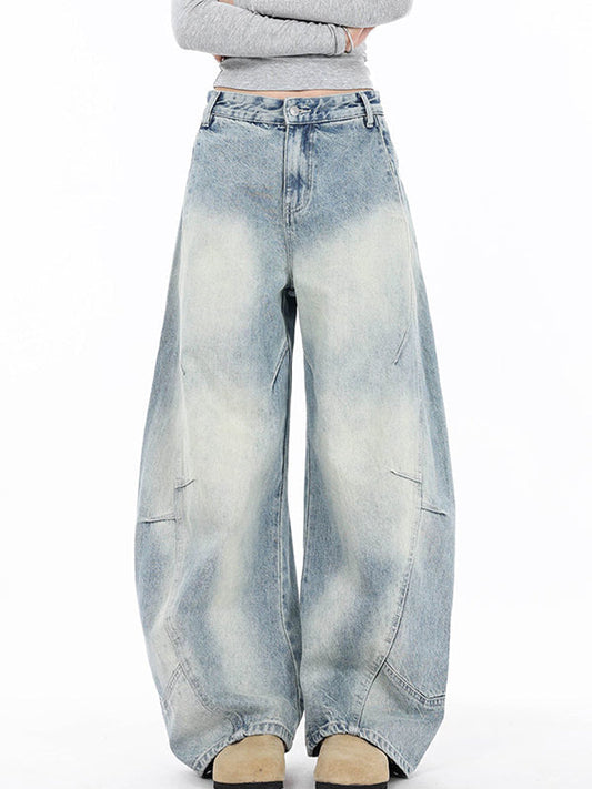 Blaue Vintage Amerikanische Curved Knife Boyfriend Jeans