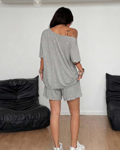 Set Ein-Schulter Fledermausärmel Locker Shorts