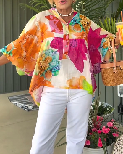 Bluse Ölgemälde-Stil Langarm