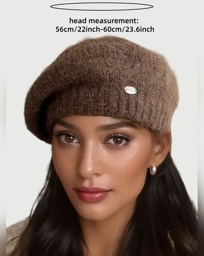 Damen Einfarbig Gestrickte Baskenmütze Beanie