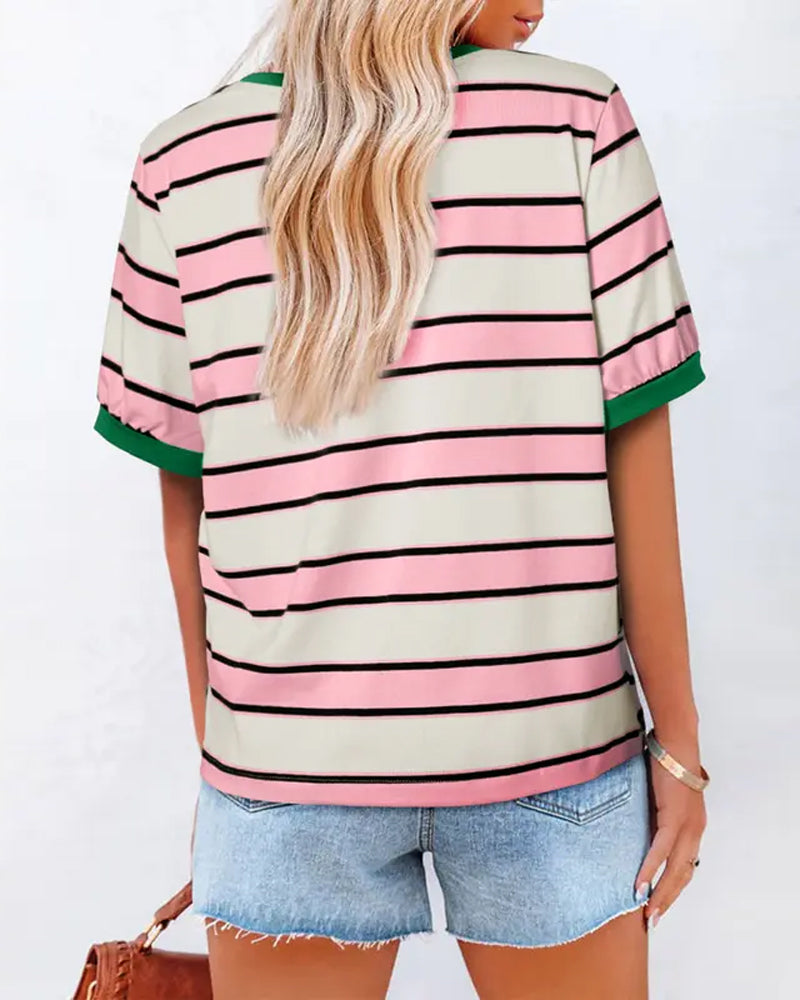 T-Shirt Farbblockiert Streifen Raglan Ärmel
