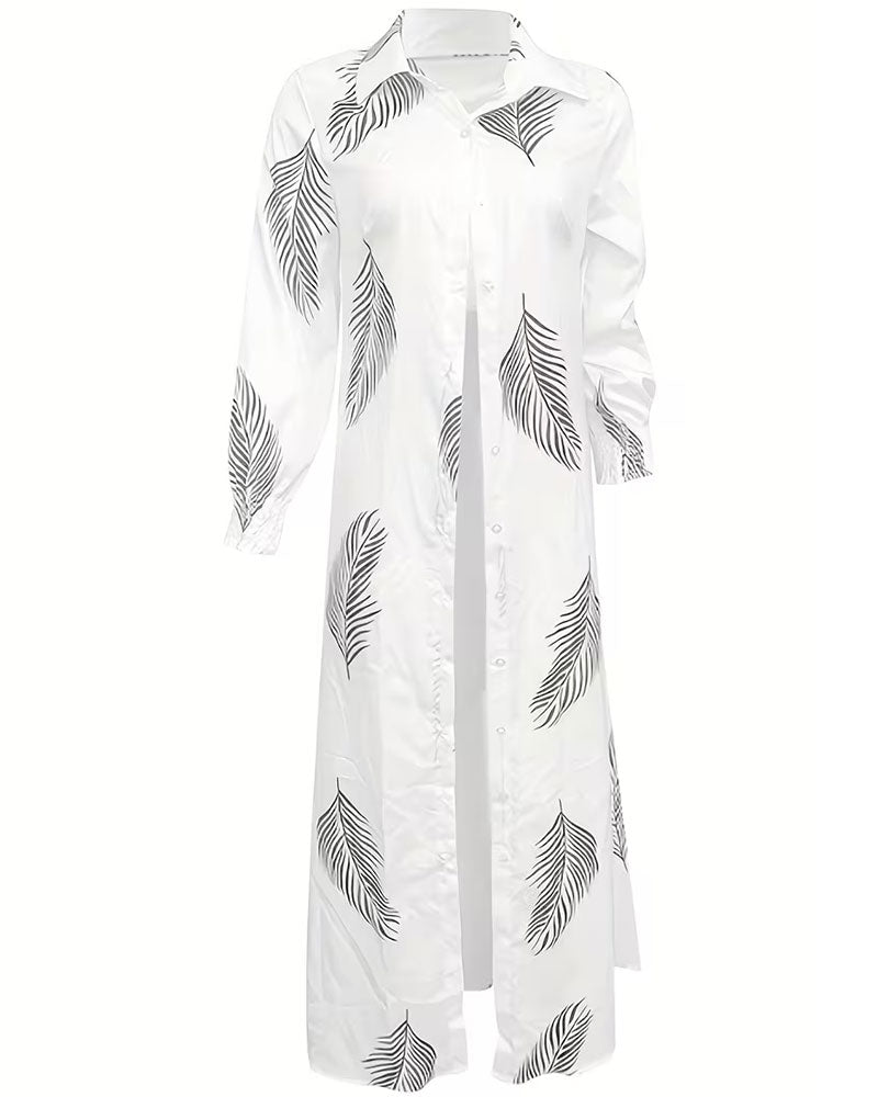 Kleid Palm Blatt Druck Hemd