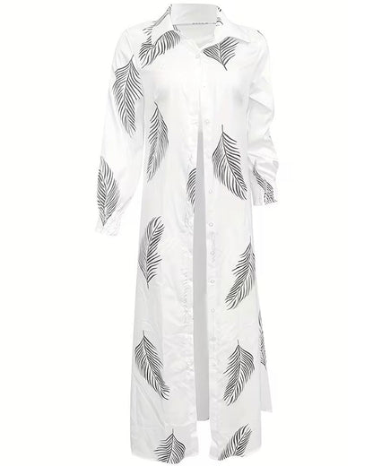 Kleid Palm Blatt Druck Hemd