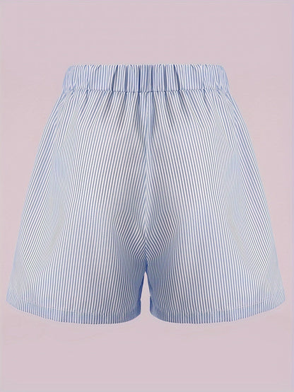 Striped Pink Shorts with Elastic Waistband - Ava